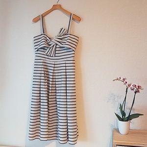 Nordstrom 1901 White & Navy Striped Silk Dress